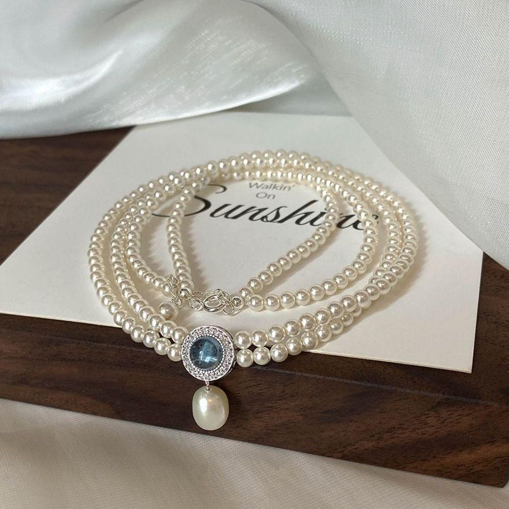 Thơm Vòng Cổ Vòng Tay Dây Xích Đôi Đính Đá Màu Xanh Dương Phong Cách Hàn Quốc Ngọt Ngào Dành Cho Cô Dâu