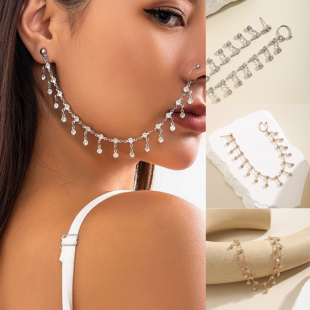 1 Khuyên Mũi Giả Dạng Chuỗi Tua Rua Phong Cách bohemia Ấn Độ Thanh Lịch