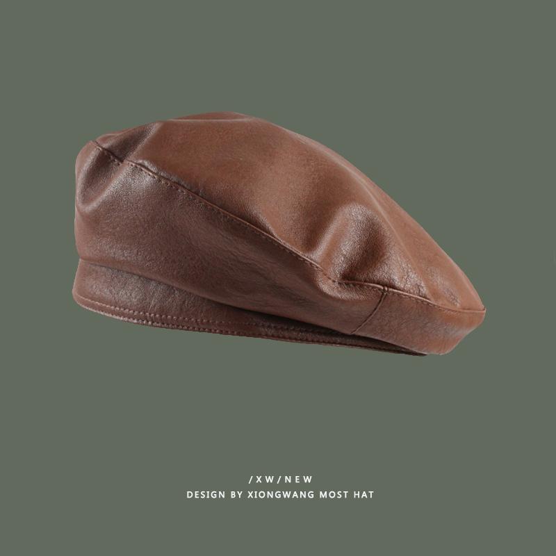 Mũ beret Da pu Phong Cách retro Anh Quốc Cho Nữ