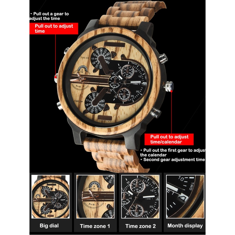 Đồng Hồ Đeo Tay Mặt Gỗ Đa Năng Phong Cách Âu Mỹ Thời Trang Cho Nam
