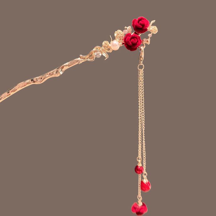 Trâm Cài Tóc Hình Hoa Hồng Phối Tua Rua Phong Cách Cổ Điển Cho Cô Dâu