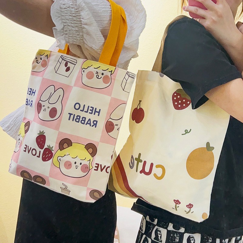 Dễ Thương Túi tote canvas In Họa Tiết Hoạt Hình Phong Cách Nhật Bản Cho Nữ