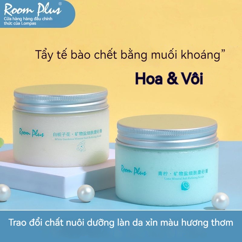 Room plus Gardenia Body Scrub Phụ nữ muối biển làm sạch Nicotinamide Brightening Skin Scrub