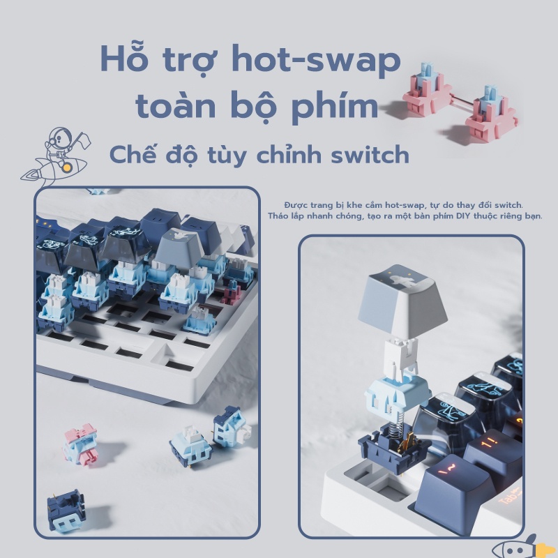 Bàn Phím Cơ Bluetooth Không Dây BASIC BK98 Linear Blue/Red/Brown Switch 98 Phím, Có RGB, Có Hotswap, LinearSwitch