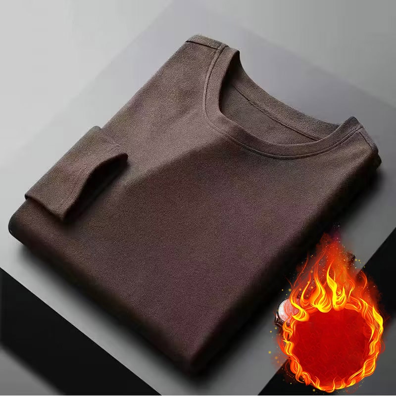 DICHUANGZHE Áo Thun Tay Dài Hai Mặt Lót Nhung Giữ Ấm Thời Trang Thu Đông Cho Nam