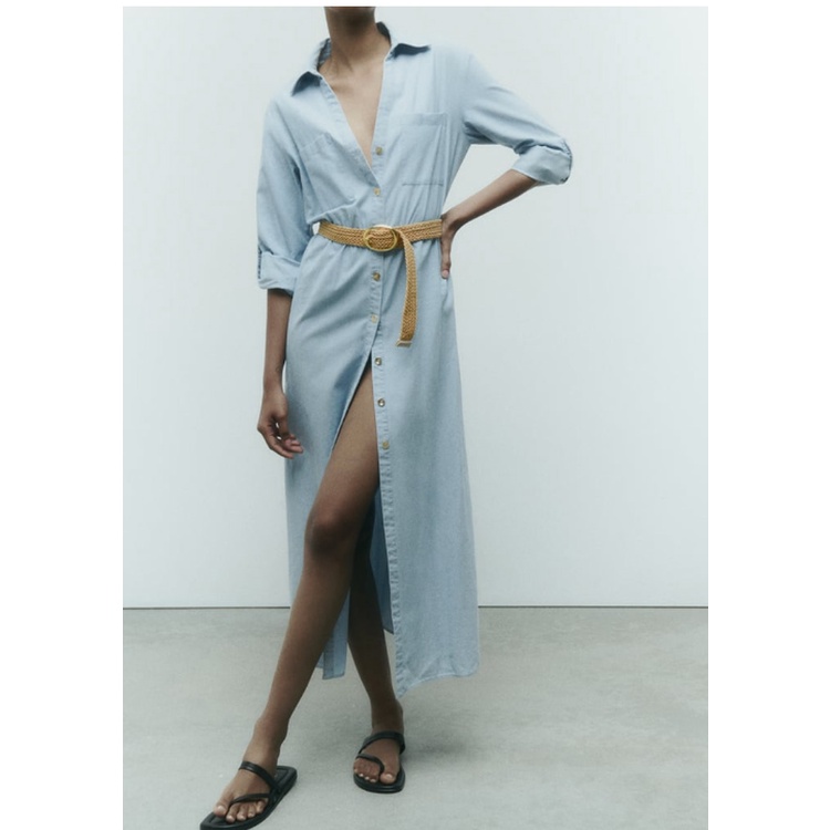 Zara Đầm Sơ Mi Tay Phồng Có Túi Cài Khuy Thời Trang Mùa Hè 23 Kiểu Mới8036299