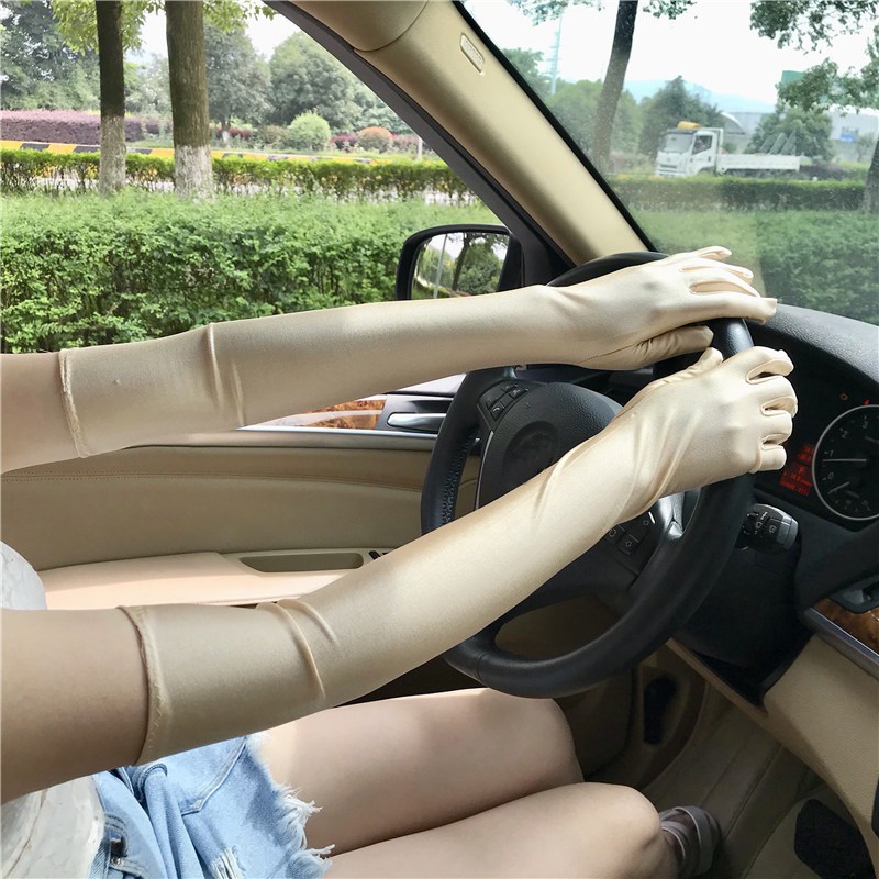 Sunsscreen Găng Tay satin Dài Màu Be / Đen / Xám / Đỏ / Trắng Cho Cô Dâu