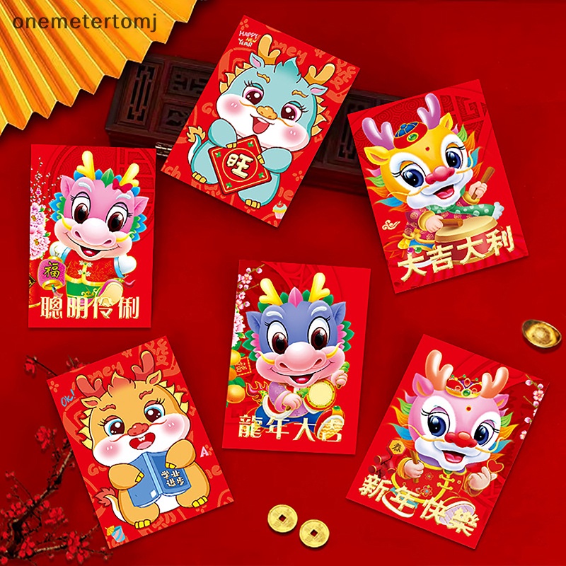 Onemetertomj Set 6 Bao Lì Xì Hình Rồng Năm Mới 2024 Màu Đỏ May Mắn / Sinh Nhật / Lễ Hội / Đám Cưới