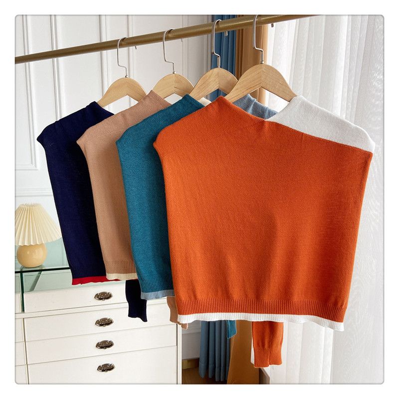 Khăn Choàng Cổ Dệt Kim Nhỏ Phối Màu Trang Trí Dễ Phối Đồ Cho Nữ co