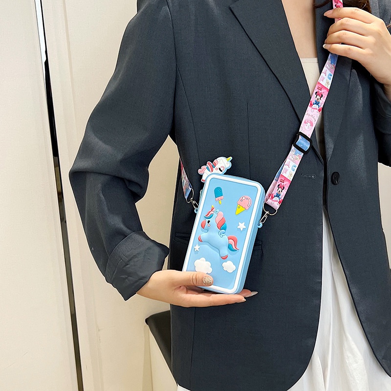 Ere1 Túi Đeo Chéo Silicon Họa Tiết Hoạt Hình winnie the pooh Kỳ Lân zero Cá Tính Cho Bé Gái