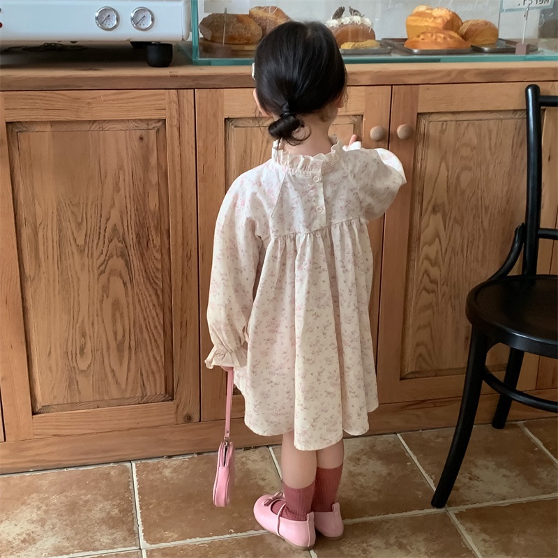 Đầm Tay Dài In Hoa Phong Cách Hàn Quốc Dễ Thương Thời Trang Thu Đông Cho Bé Gái