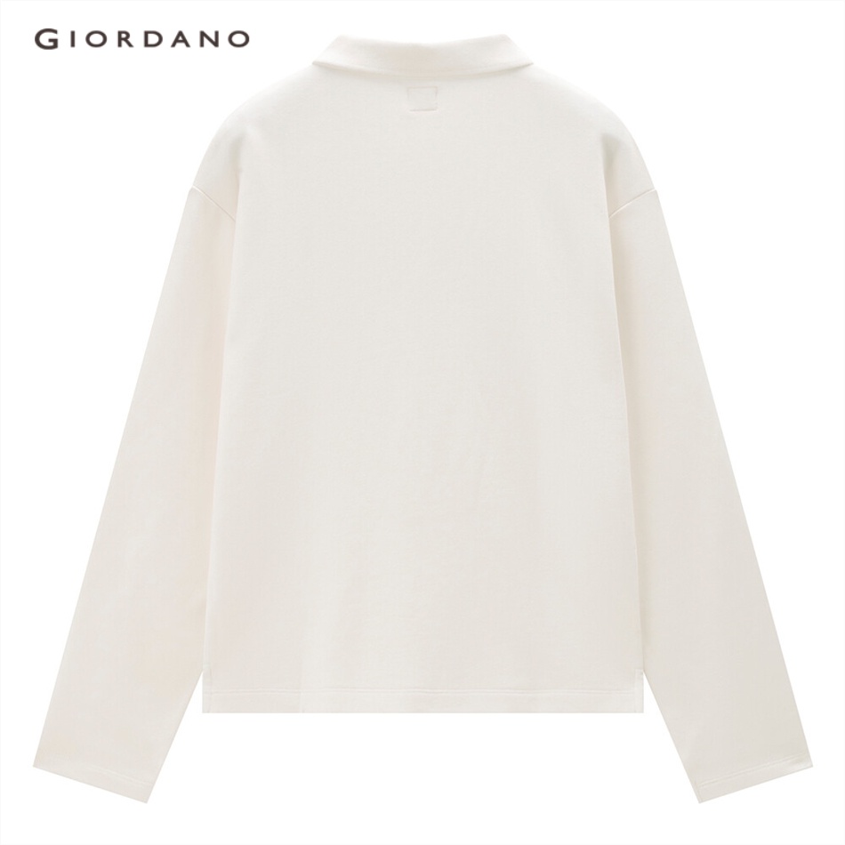 GIORDANO WOMEN Embroidery long sleeve loose polo shirt 05313784