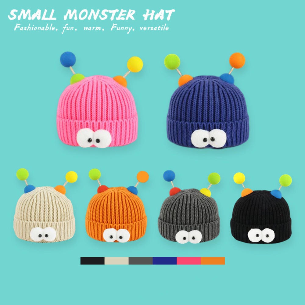 Mũ Len Dệt Kim Đính 4 Quả Bông Mắt To Hoạt Hình Nhiều Màu Sắc Thời Trang Thu Đông Ấm Áp Cho Bé Trai Và Gái