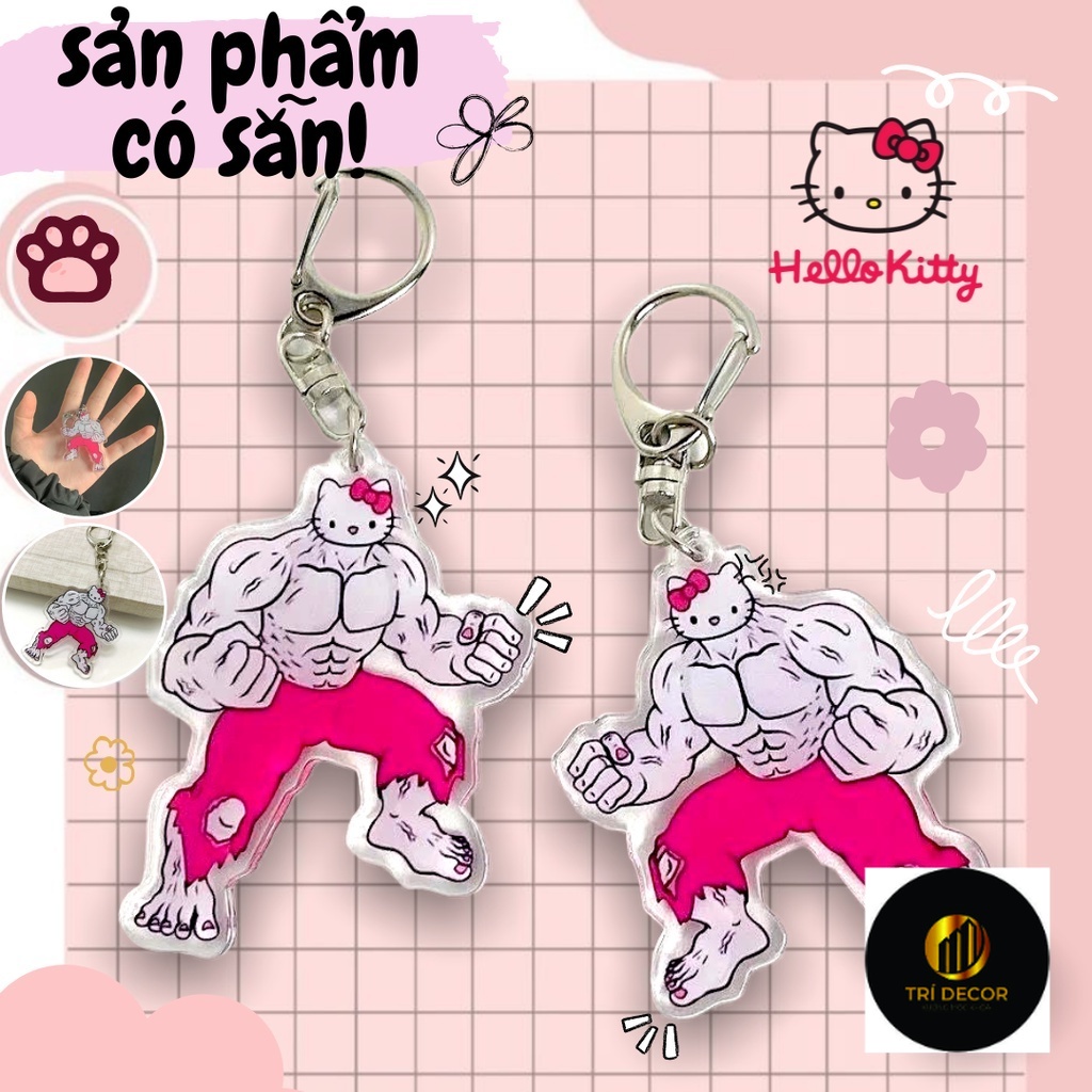 Móc khoá hello kitty đô con cơ bắp dễ thương, anime lực điền cute cặp đôi treo xe máy.