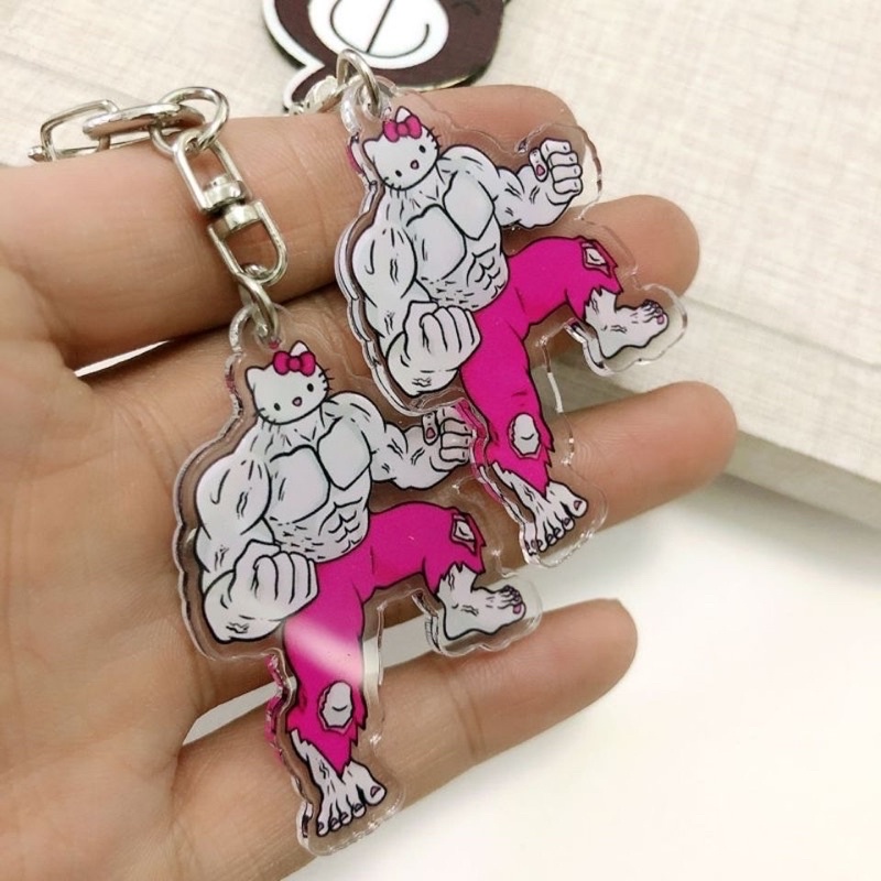 Móc khoá hello kitty đô con cơ bắp dễ thương, anime lực điền cute cặp đôi treo xe máy.