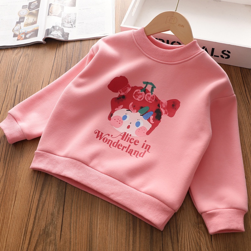 Áo Len Lông Cừu Chui Đầu Cổ Tròn in Hoạt Hình Phong Cách Nước Ngoài Giữ Ấm Cho Bé Gái