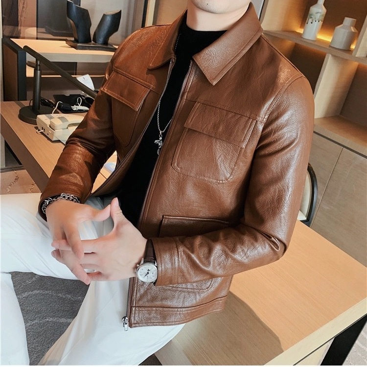 Mới Áo Khoác Da Cao Cấp Dáng Ôm Thời Trang Thu Đông Cho Nam