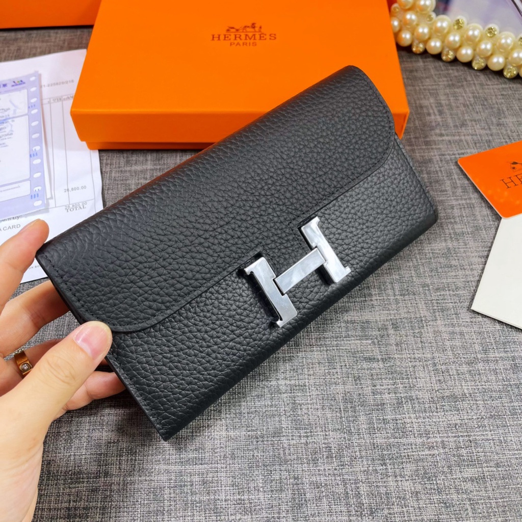 Hms Ví Da Bò Màu Đen Có Khóa Kim Loại Cao Cấp Thời Trang Dễ Phối Đồ