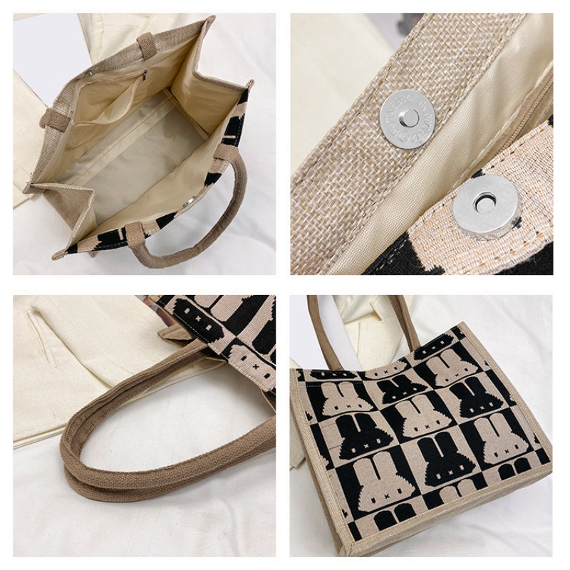 Túi tote Đeo Vai Vải Lanh Cỡ Lớn In Hình Thỏ Dễ Thương Thời Trang 2023