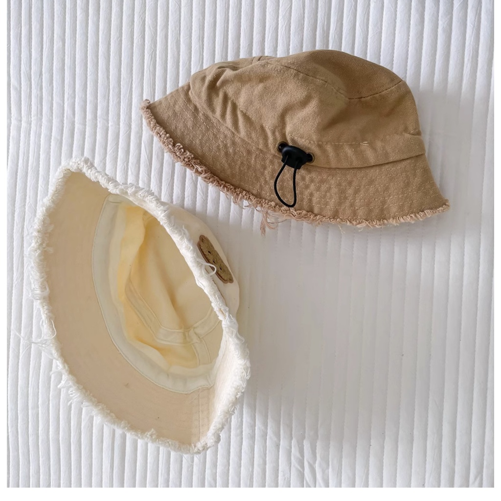 Dễ Thương Mũ bucket Che Nắng Vành Lớn Viền Lông Gấu Nhỏ Thời Trang Cho Bé