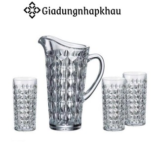 Bộ bình nước pha lê bohemia diamond, gồm bình 1250ml và set 6 cốc 260ml, nhập đức, giadungnhapkhau19