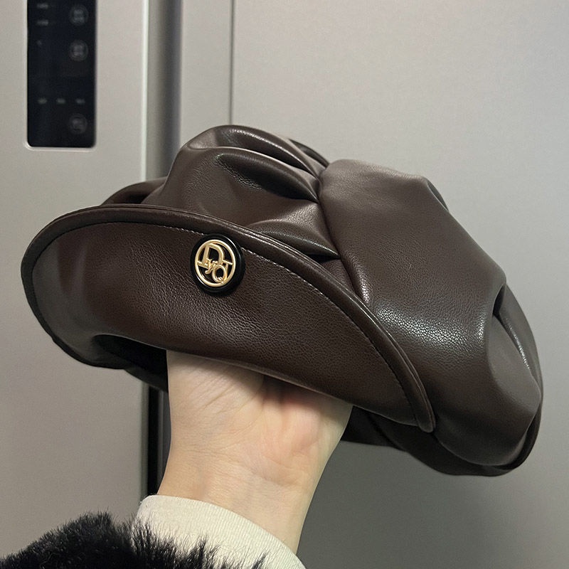 Mũ beret Da Màu Đen Xếp Ly Phong Cách retro Hàn Quốc Dễ Phối Đồ Cho Nữ