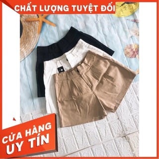 FEESHIP Quần short Kaki ống rộng cúc khoá chun lưng ảnh thật hót hít