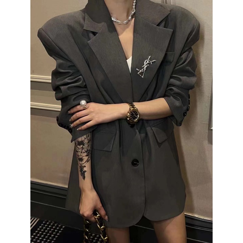 Áo Khoác Vest Lụa Thêu Họa Tiết Kim Cương Bạc 2023 Mới Cho Nữ