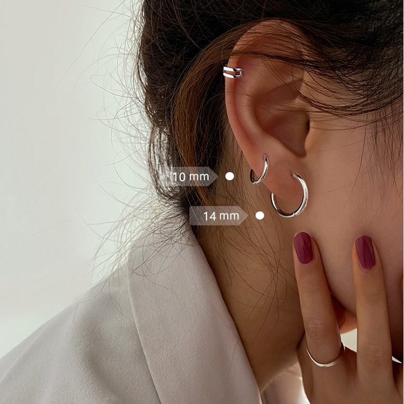 Diamday Hoa tai tròn bằng thép không gỉ thời trang đơn giản 8mm / 10mm / 12mm / 14mm bông tai nữ Phụ kiện phổ biến Hàn Quốc