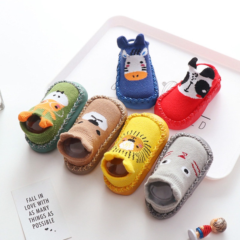 Đôi Vớ Chống Trượt Thoải Mái Mềm Mại Họa Tiết Động Vật Hoạt Hình Cho Em Bé Sơ Sinh