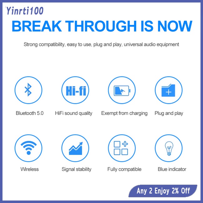 Yinrti usb bluetooth 5.0 Nhận Tín Hiệu Âm Thanh hifi / usb 3.5mm Cho tv / pc