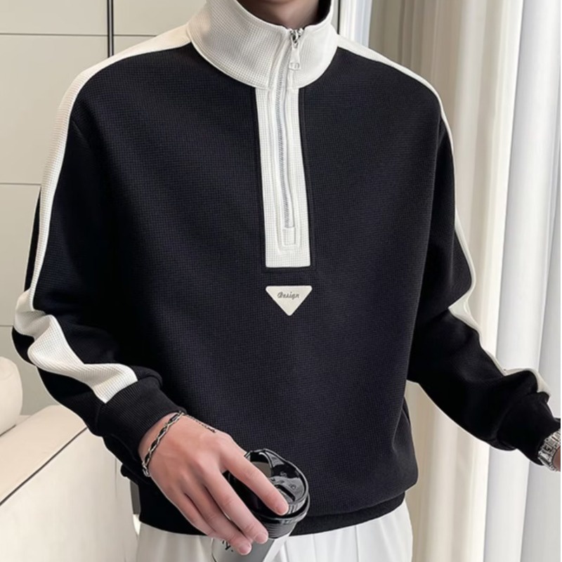 Áo Thun Tay Dài Cổ Đứng Có Khóa Kéo Thời Trang Xuân Thu Cho Nam