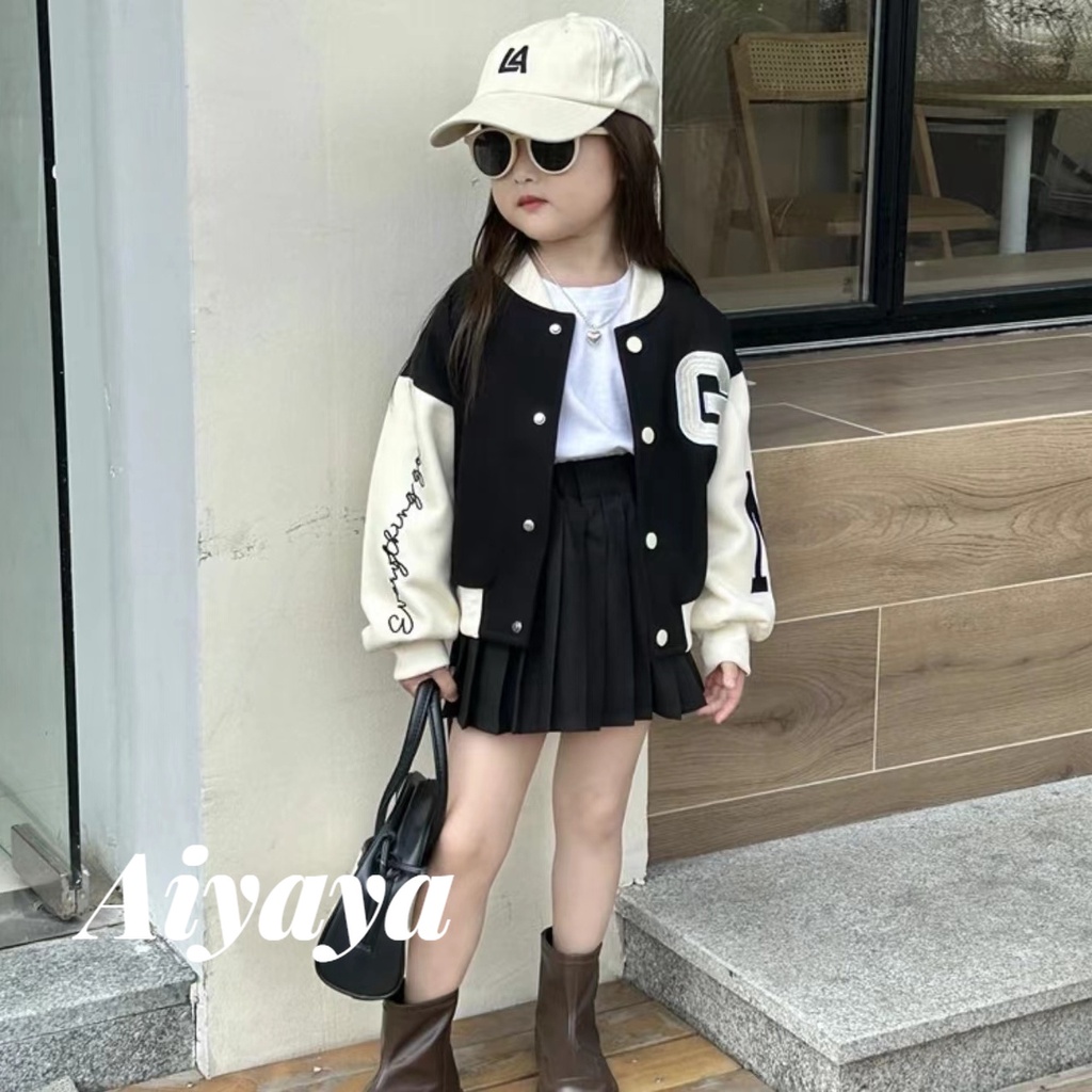 Aiyaya Bộ Áo Đồng Phục Bóng Chày Hai Mảnh Thời Trang Mùa Thu 2023 Phong Cách Hàn Quốc Cho Bé Gái (1027)