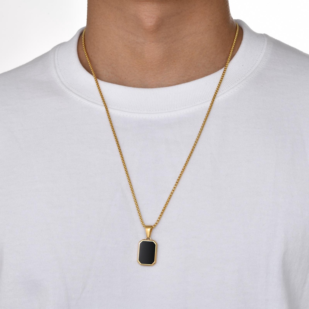 Vnox Vòng cổ Mặt Vuông Bằng Thép Không Gỉ Màu Vàng Đơn Giản Cho Nam Và Nữ