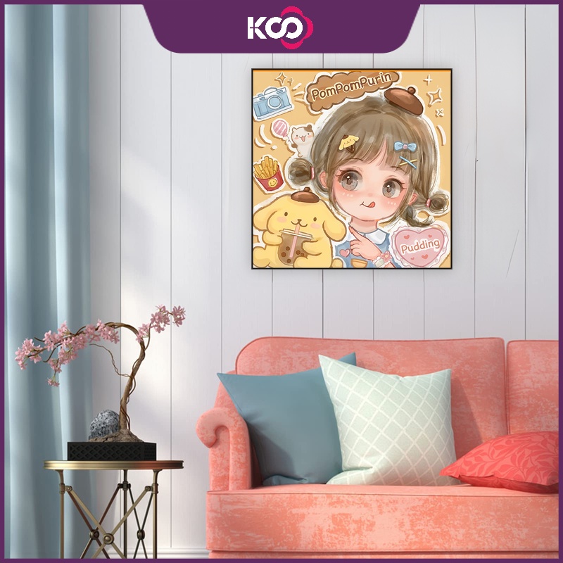 Tranh Đính Đá 5d Tự Làm 30x30cm 40x40cm 50x50cm Hình Cô Gái sanrio