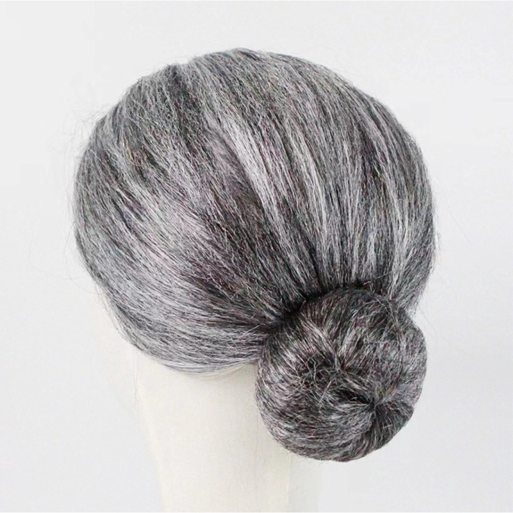 Tóc giả nữ nguyên đầu hoá trang bà già, tóc giả búi người già - TG59