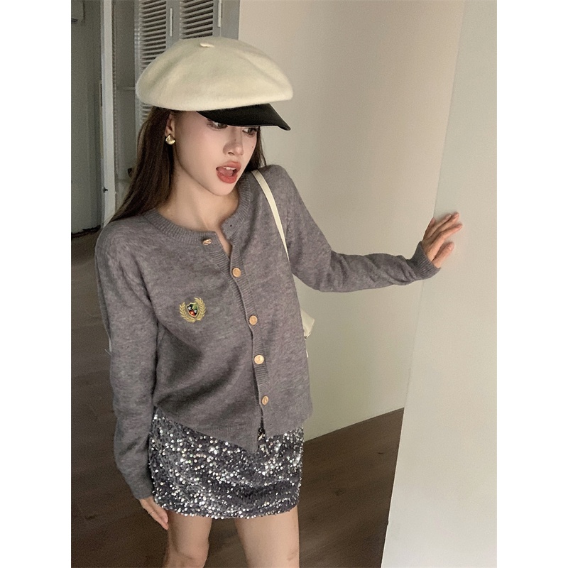 Áo Khoác cardigan Dệt Kim Tay Dài Màu Trơn Thêu Họa Tiết Thời Trang Mùa Thu Cho Nữ