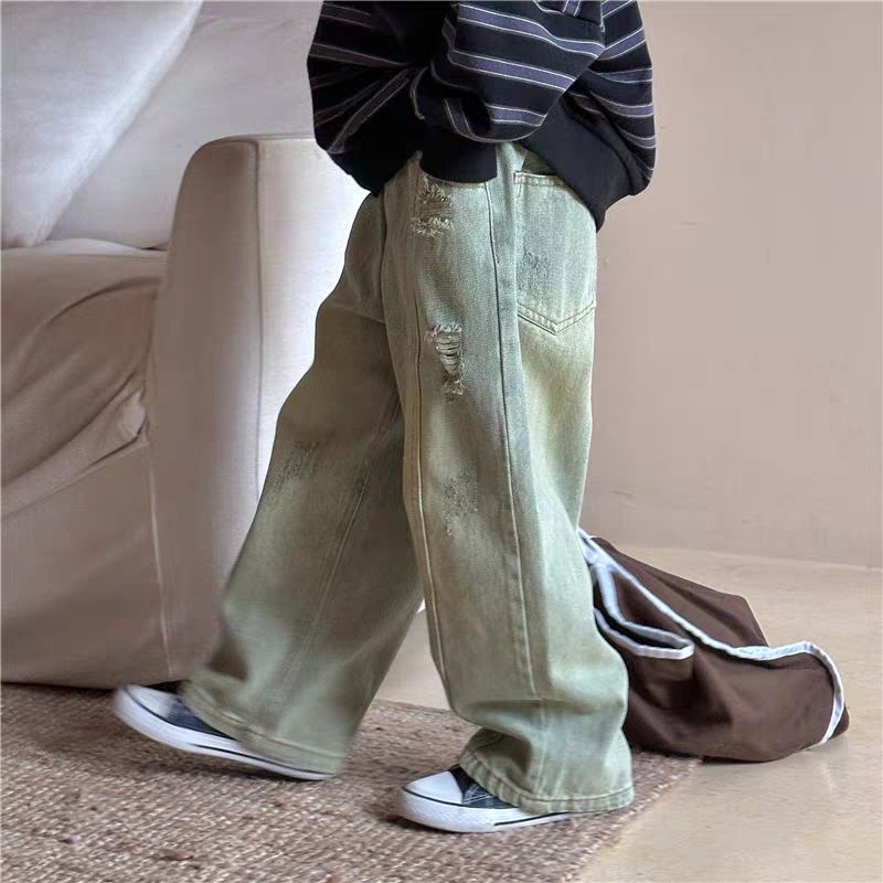 Quần Jean Dài Dáng Rộng Thời Trang Xuân Thu 2023 Cá Tính Cho Bé Trai