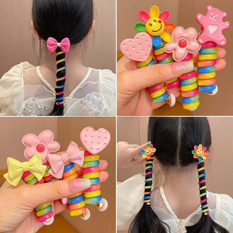Set 2 Dây Buộc Tóc Co Giãn Đính Nơ Hoa Dễ Thương Cho Bé Gái