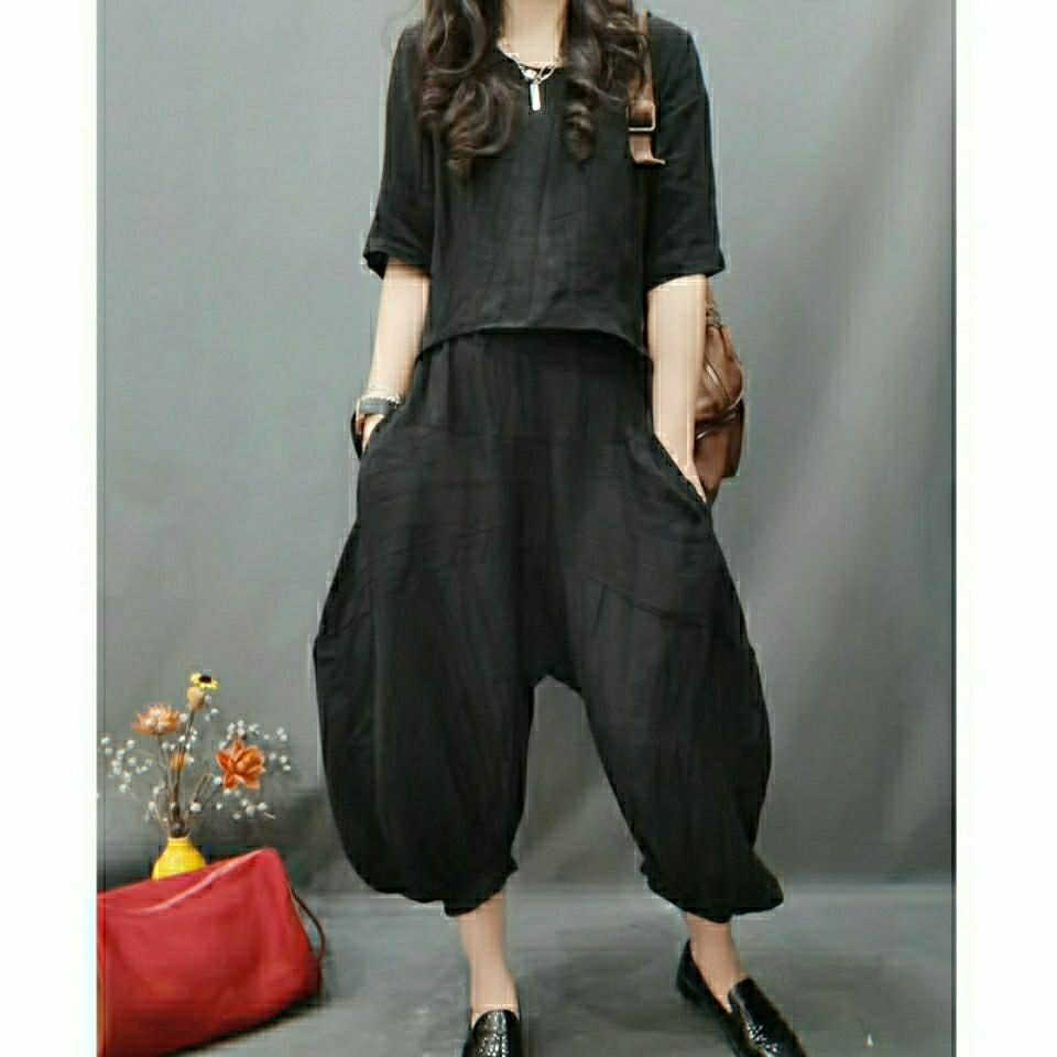 Bộ Trang Phục Hai Mảnh Vải Lanh Dáng Ngắn Lưng Ngắn Phong Cách retro Mùa Xuân Thu