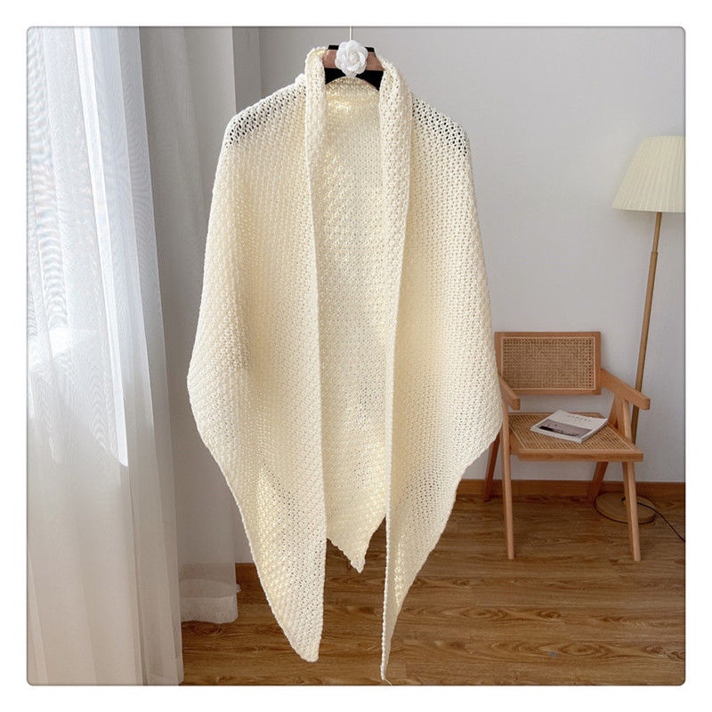 Khăn Choàng Dài Dệt Kim Bản Lớn Khoét Rỗng Phong Cách Hàn Quốc