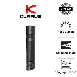 Đèn pin klarus e2 sáng 1250 lm xa 140m công tắc kép phản ứng nhanh sạc usb-c pin 3 cực 18650 2600mah