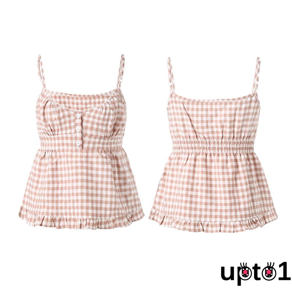 Áo tank Top Hai Dây Cổ Chữ v Xẻ Sâu Màu Trơn / Sọc Caro Thời Trang Mùa Hè Cho Nữ