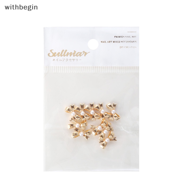 Bộ 10 Phụ Kiện Trang Trí Móng Tay Hình Nơ 3d mini Bằng Kim Loại Đính Đá Và Ngọc Trai Xinh Xắn