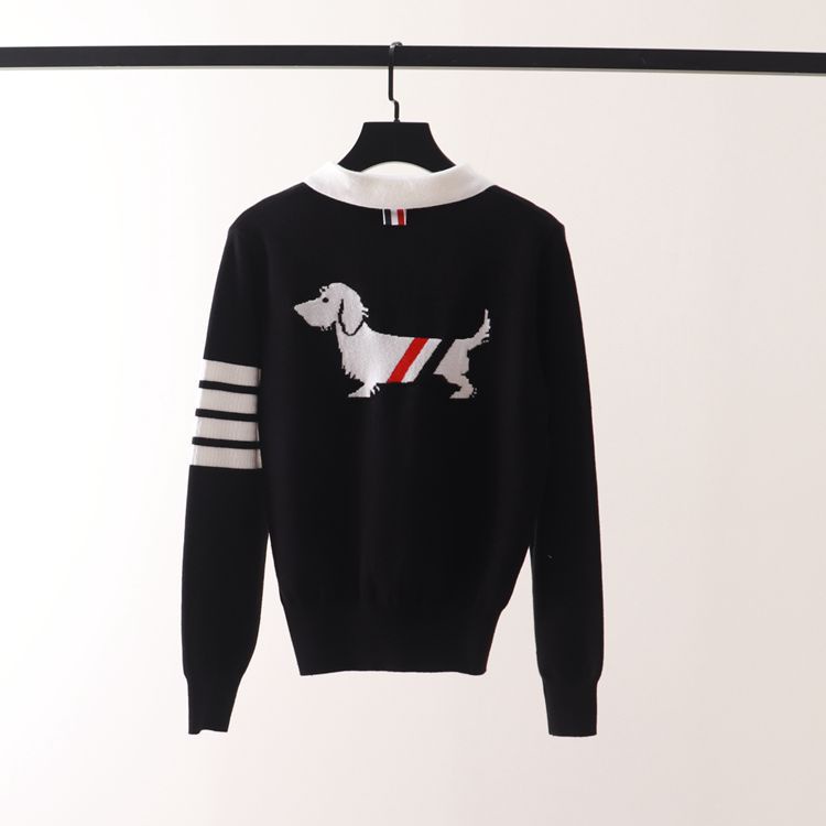 YIW4 thom browne Fall/Winter New College style back puppy fashion age-reducing lapel long sleeve all-match sweater top for women