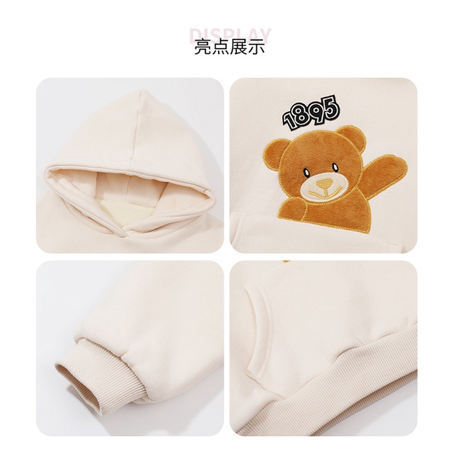 Áo Nỉ Lót Lông Cừu Thêu Hình Gấu Hoạt Hình Phong Cách Hàn Quốc Thời Trang Thu Đông Dành Cho Bé Gái 90-140cm