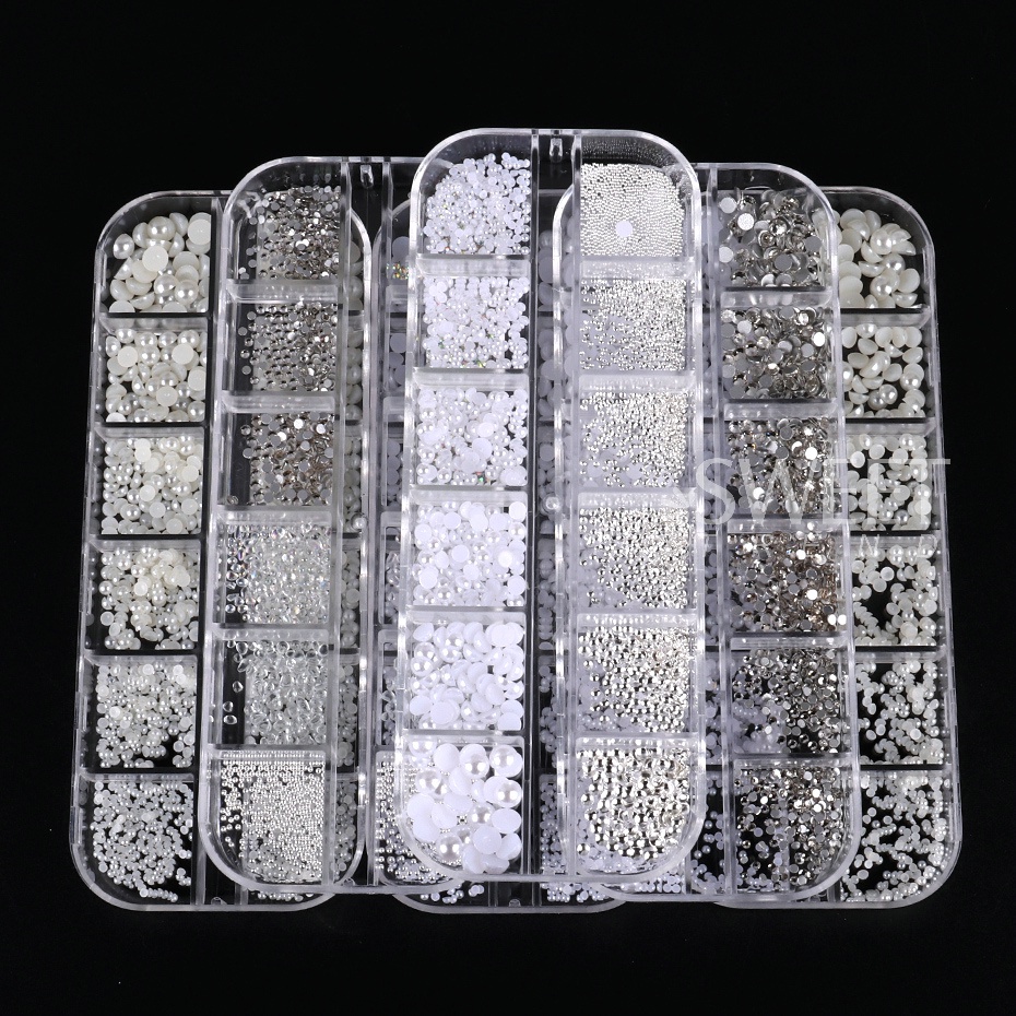 Hạt Ngọc Trai Trắng Đính Đá opal Trang Trí Móng Tay Tự Nhiên