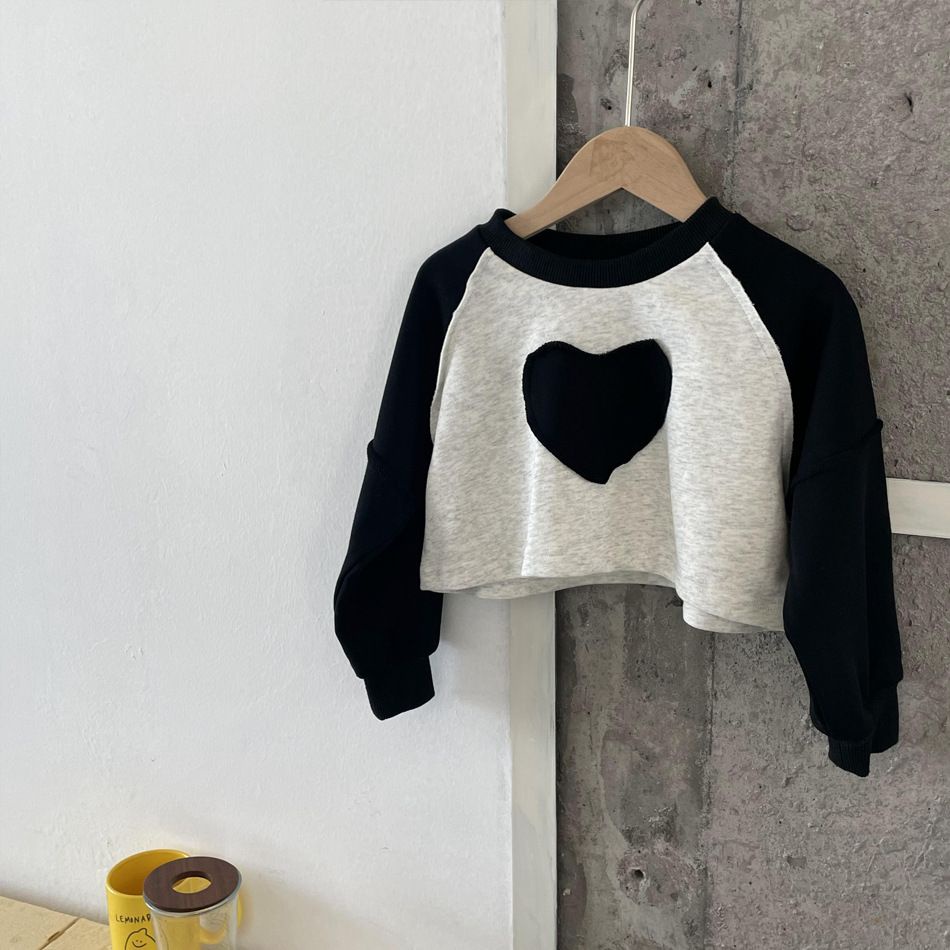 Áo Thun Tay Dài Màu Sắc Tương Phản Phong Cách Hàn Quốc Cho Bé Gái