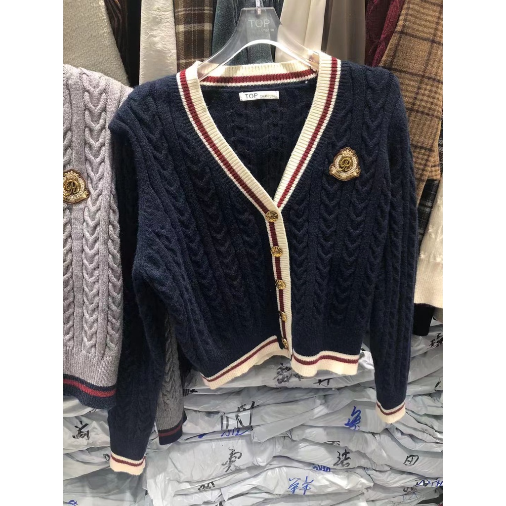 Áo sweater Tay Dài Cổ Chữ v Thêu Họa Tiết Màu Sắc Tương Phản Thời Trang Mùa Thu 2023 Cho Nữ topchanlin