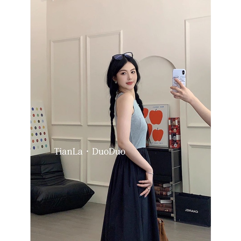 Lemon studio Set Áo Thun Đen Tay Dài Và Đầm Hai Dây Thời Trang Thu Đông Cho Nữ WD2005